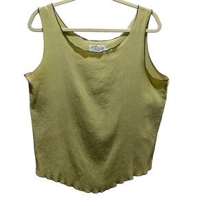 S Ryan Designs Green Crushed Silk Tank Top Trimmed in Black - Large